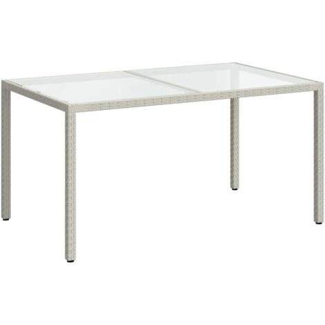 Table de jardin  Table d'extérieur 150x90x75 cm Verre trempé/résine tressée Blanc