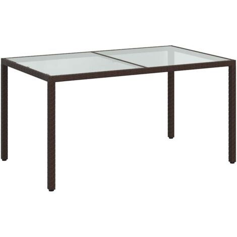 Table de jardin  Table d'extérieur 150x90x75 cm Verre trempé/résine tressée Marron