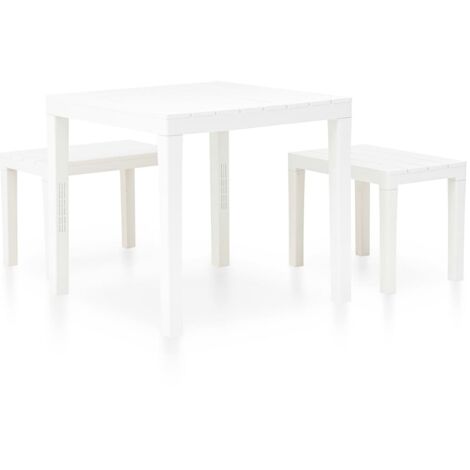 Table de jardin  Table d'extérieur avec 2 bancs Plastique Blanc