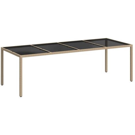 Table de jardin  Table d'extérieur Beige 250x100x75 cm Verre trempé et poly rotin