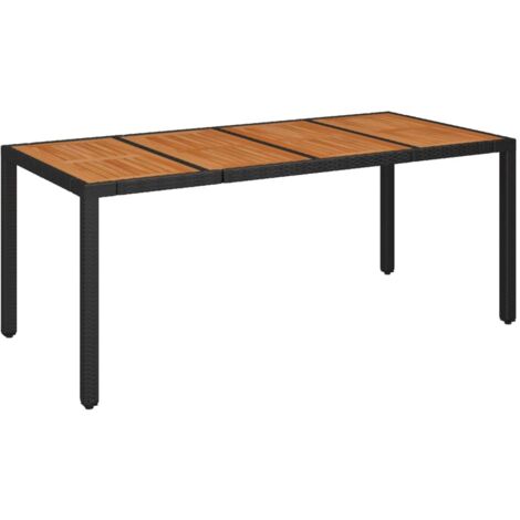Table de jardin  Table d'extérieur dessus en bois Noir 190x90x75 cm Résine tressée