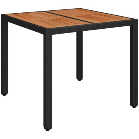 Table de jardin  Table d'extérieur dessus en bois Noir 90x90x75 cm Résine tressée