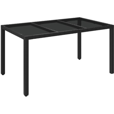 Table de jardin  Table d'extérieur dessus en verre Noir 150x90x75cm Résine tressée