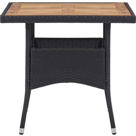 Table de jardin  Table d'extérieur Noir Résine tressée et bois d'acacia solide