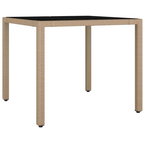 Table de jardin Table d'extérieur plateau en verre Résine tressée verre trempé