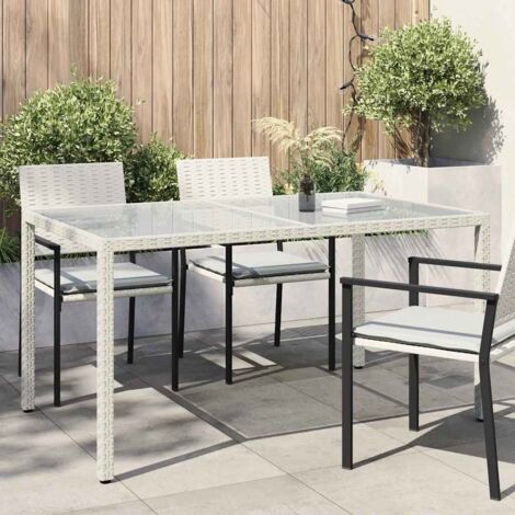 Table de jardin Table d'extérieur  Table d'appoint 150x90x75 cm Verre trempé/résine tressée Blanc 13588