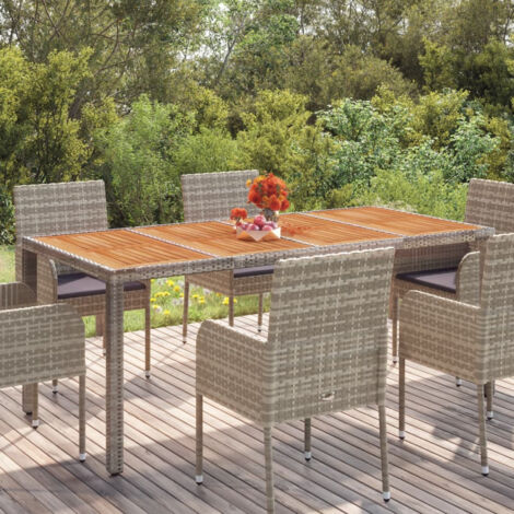 Table de jardin Table d'extérieur  Table d'appoint dessus en bois Gris 190x90x75 cm Résine tressée 59617
