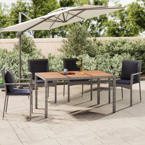 Table de jardin Table d'extérieur Table d'appoint et dessus en bois Gris Résine tressée et acacia 82641