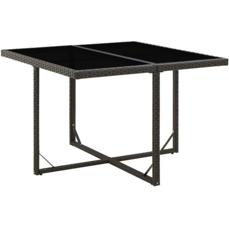 Table de jardin Table d'extérieur  Table d'appoint Noir 109x107x74 cm Résine tressée et verre 71620