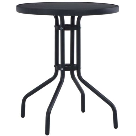 Table de jardin Table d'extérieur  Table d'appoint Noir 80 cm Acier et verre 55723
