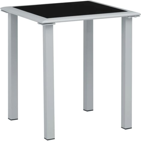 Table de jardin Table d'extérieur  Table d'appoint Noir et argenté 41x41x45 cm Acier et verre 85390