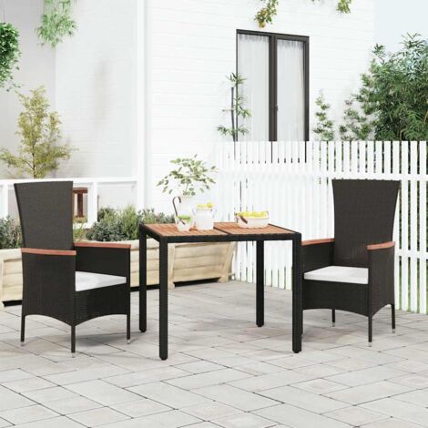 Table de jardin Table d'extérieur Table d'appoint plateau en bois Noir Résine tressée bois massif 91005