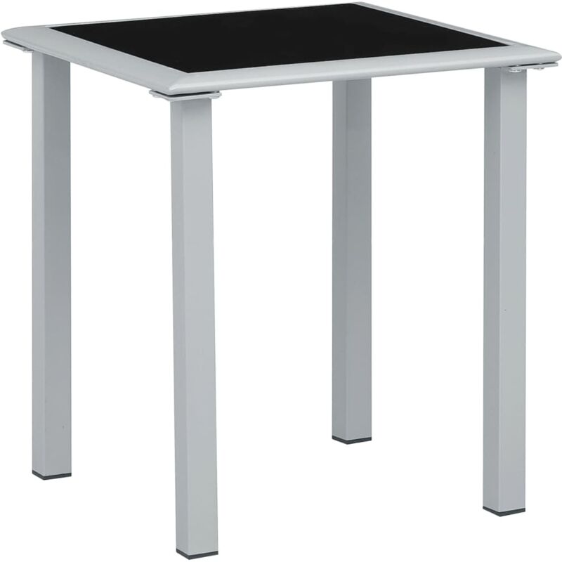 Maison Chic - Table de jardin Table d'extérieur Table d'appoint Noir et argenté 41x41x45 cm Acier et verre 85390