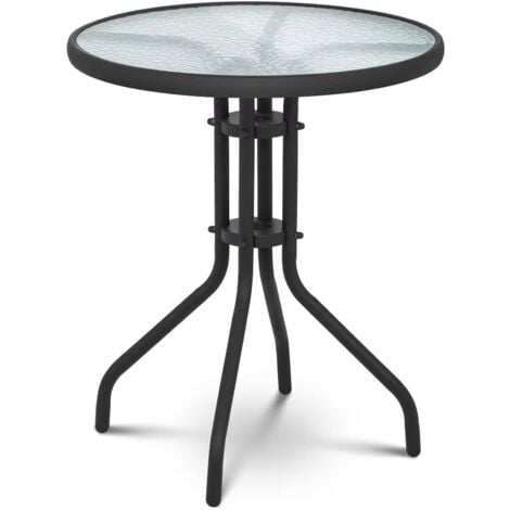 Table De Jardin Terrasse Extérieure Salon De Jardin Meuble Verre Et Acier ø60cm