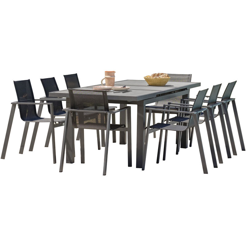 Dcb Garden - Table de jardin VENISE 190/250X95 cm avec rallonge automatique, en ce_ramique et aluminium - GRIS ANTHRACITE