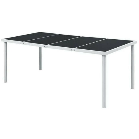 Table de jardin verre noir et pieds métal gris Keera 190cm