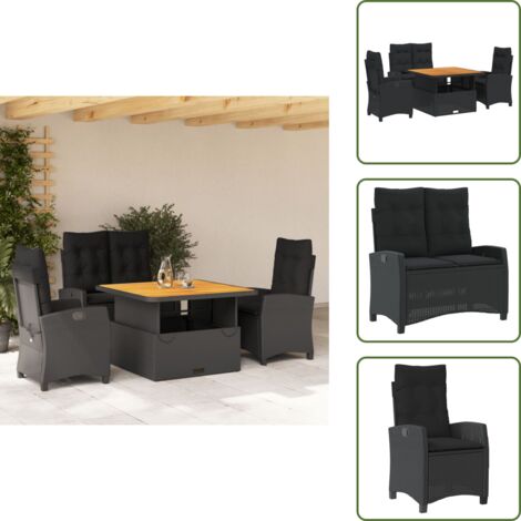 Table de jardin - vidaXL Ensemble à manger de jardin 4 pcs avec coussins noir - Chaise inclinable