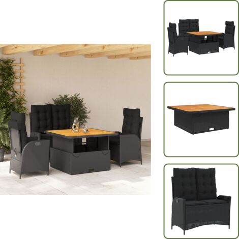 Table de jardin - vidaXL Ensemble à manger de jardin 4 pcs avec coussins noir - Chaise inclinable