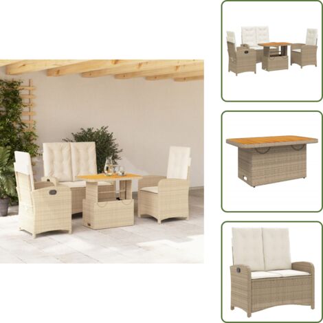 Table de jardin - vidaXL Ensemble à manger de jardin coussins 4 pcs beige résine tressée - Chaise inclinable