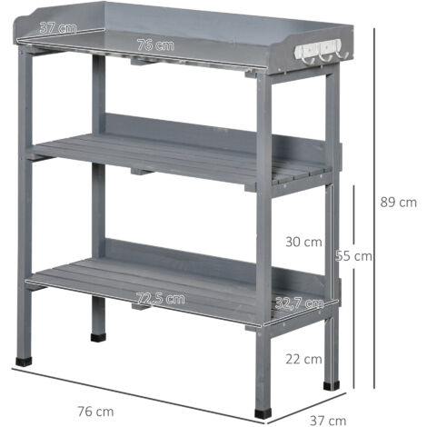 Table de jardinage Outsunny, table à fleurs avec plateau en métal, bois de jardin, gris, 76 x 37 x 89 cm