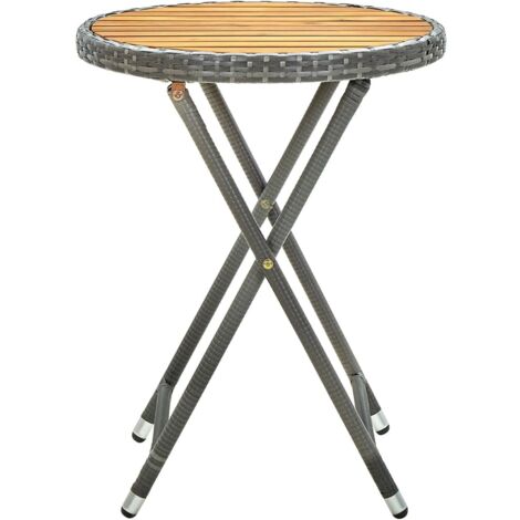 Table de jardin，Table à thé Gris 60 cm Résine tressée et bois d'acacia solide CFW21459