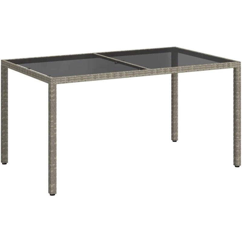 Table de jardin，Table d'extérieur 150x90x75 cm Verre trempé et poly rotin Gris CFW32575