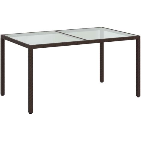 Table de jardin，Table d'extérieur 150x90x75 cm Verre trempé/résine tressée Marron CFW83097