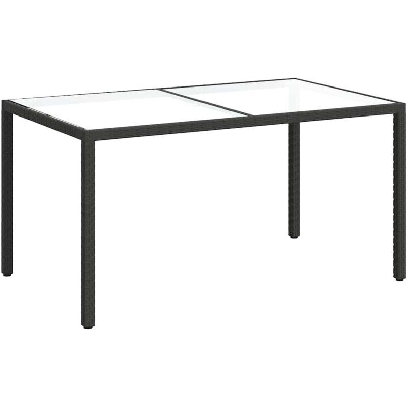 Table de jardin，Table d'extérieur 150x90x75cm Verre trempé et résine tressée Noir CFW58253