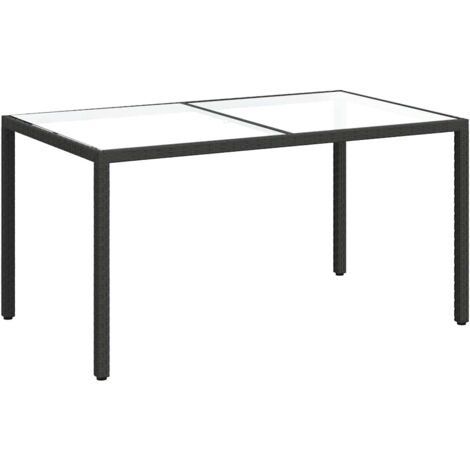 Table de jardin，Table d'extérieur 150x90x75cm Verre trempé et résine tressée Noir CFW58253