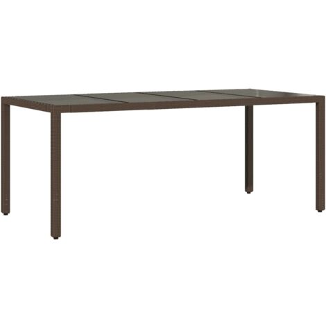 Table de jardin，Table d'extérieur avec dessus en verre marron résine tressée CFW24587