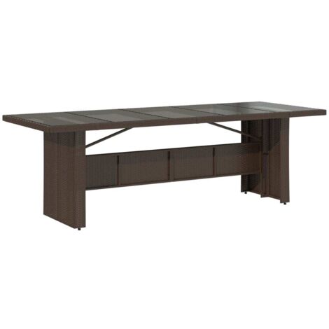 Table de jardin，Table d'extérieur avec dessus en verre marron résine tressée CFW58211