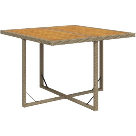 Table de jardin，Table d'extérieur Beige 109x107x74 cm Résine tressée bois massif CFW82127