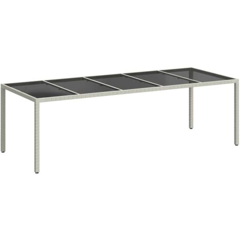 Table de jardin，Table d'extérieur blanc 250x100x75 cm résine tressée verre trempé CFW23428