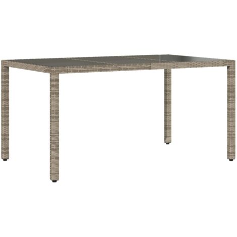 Table de jardin，Table d'extérieur dessus en verre Gris 150x90x75cm Résine tressée CFW85890