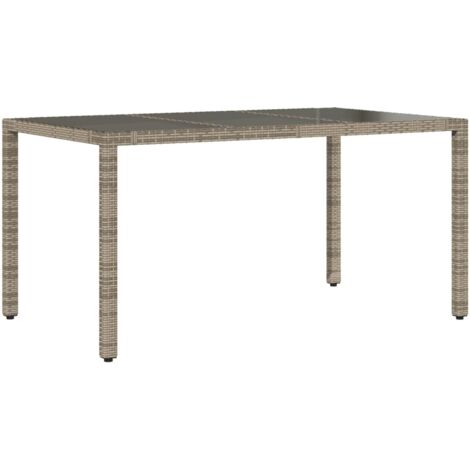 Table de jardin，Table d'extérieur dessus en verre Gris 150x90x75cm Résine tressée CFW88133