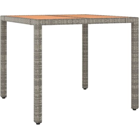 Table de jardin，Table d'extérieur et dessus en bois Gris Résine tressée et acacia CFW27968