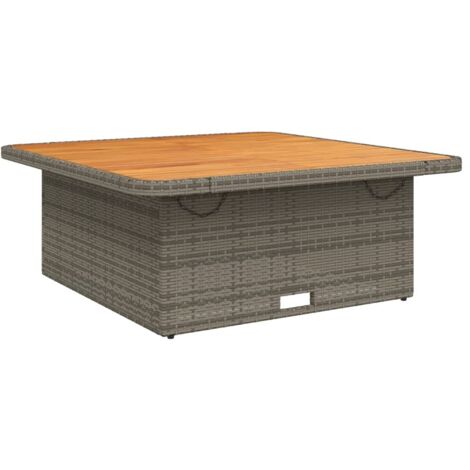 Table de jardin，Table d'extérieur gris 110x110x71 cm Résine tressée bois d'acacia CFW69224