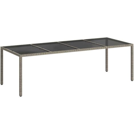 Table de jardin，Table d'extérieur gris 250x100x75 cm Verre trempé et poly rotin CFW30536