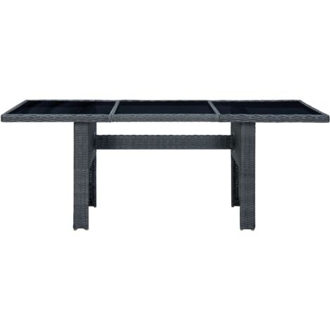 Table de jardin,Table d'extérieur Gris foncé Résine tressée et verre trempé CFW97879