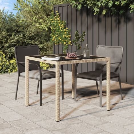 Table de jardin,Table meuble de Balcon,Table d'extérieur 90x90x75cm Verre trempé et résine tressée Beige -76416