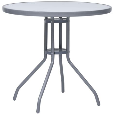 Table de jardin,Table meuble de Balcon,Table d'extérieur Gris clair 80 cm Acier et verre -25506