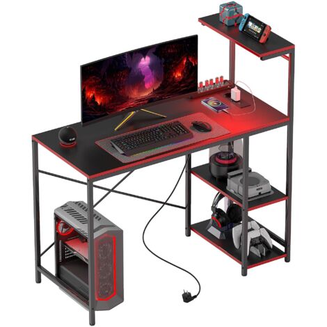 Table de jeu en fibre de carbone avec éclairage LED, mesurant 110 x 50 cm, comprenant une prise de courant, une étagère et une télécommande, noire.