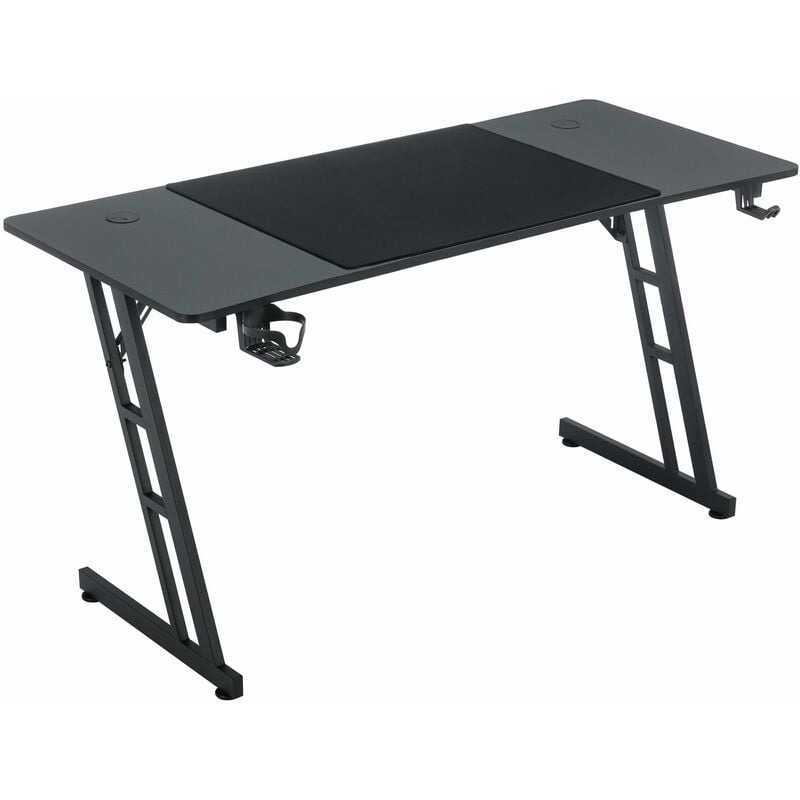 120x60cm Table de jeu noire Bureau Plateau en fibre de carbone Table d'ordinateur gamer Table pc ergonomique avec trou pour câble & led Naizy