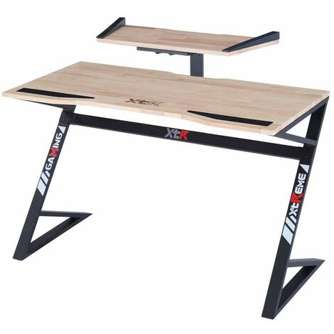 Table de jeu Pro table en bois avec pieds en métal couleur noire avec mezzanine pour moniteur de jeu meubles 75x120x60 cm