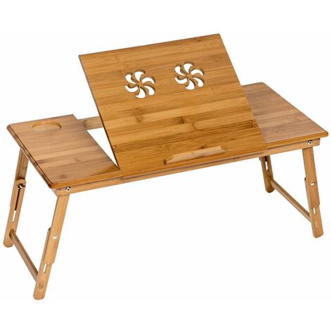 Table de lit 72 x 35 x 26 cm - tablette, table de lit pour ordinateur portable, liseuse en bambou - marron