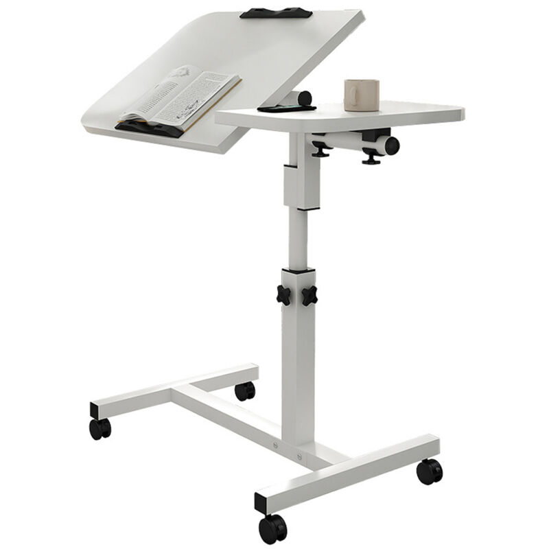 Table de Lit a Roulette, Bureau Debout Réglable en Hauteur 6095cm, Table de Lit pour Ordinateur Portable, Table D'appoint en Forme c, Pliable