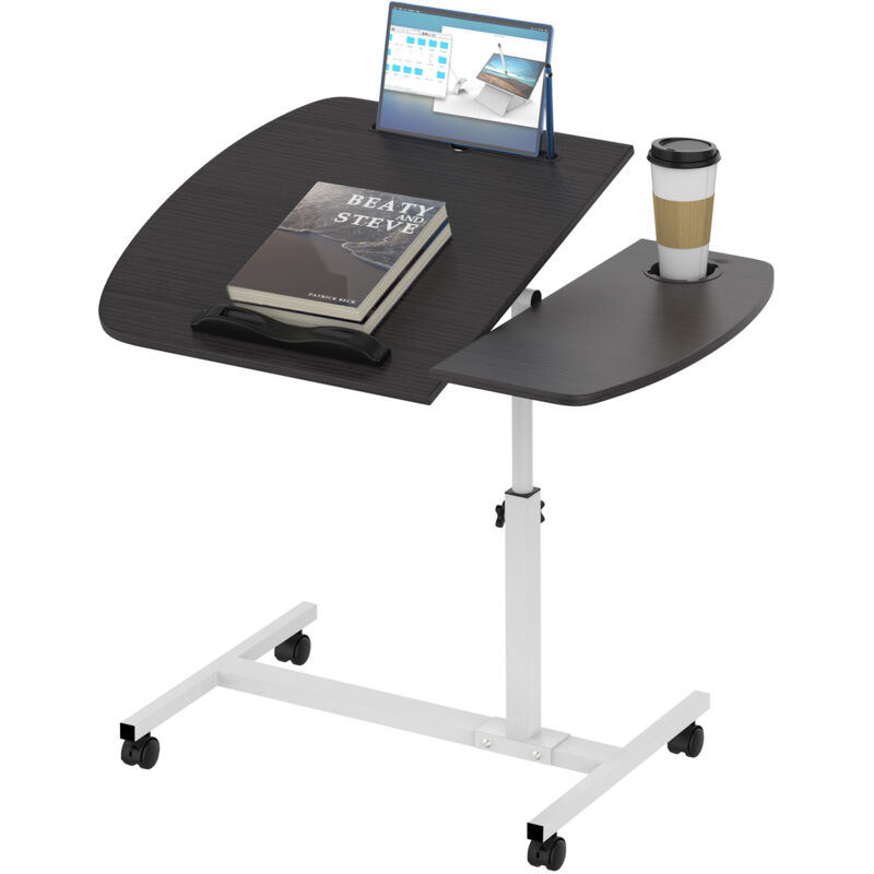 Table de Lit a Roulette, Debout Mobile 60X40CM, Bureau avec Roues, Tableau D'ordinateur de Bureau à Réglage pour Ordinateur Portable avec Fente et