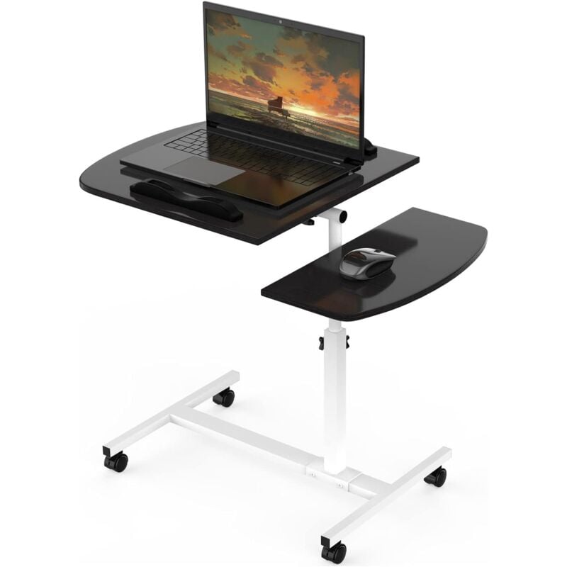 Sinbinta - Table de Lit a Roulette,Bureau Debout Mobile réglable en Hauteur de 61-96cm avec 4 roulettes,pivotante à 360° roulettes verrouillables