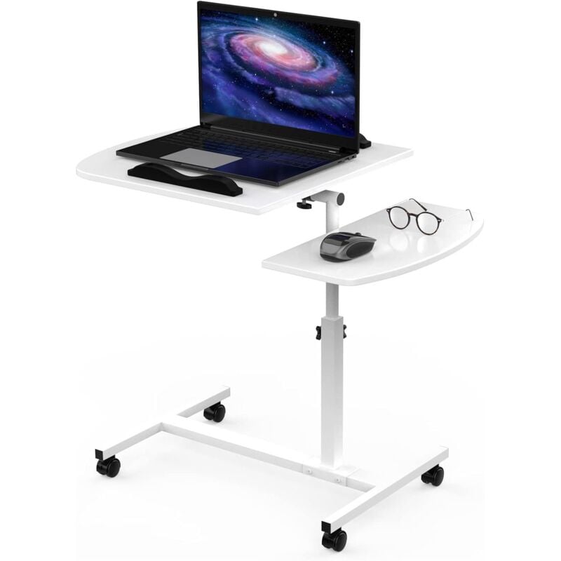 Sinbinta - Table de Lit a Roulette,Bureau Debout Mobile réglable en Hauteur de 61-96cm avec 4 roulettes,pivotante à 360° roulettes verrouillables