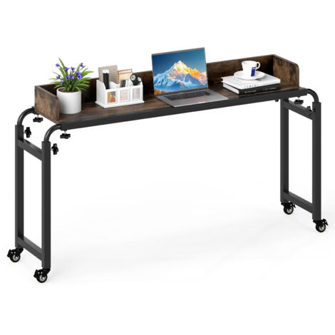 Table de Lit à roulettes, Plateau Alimentaire, Bureau d’Ordinateur Portable Réglable en Hauteur 73,5-102,5 cm, pour Lit Simple/Double, Maison, Hôpital